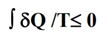Clausius inequality equation: the cyclic integral of delta Q over T is less than or equal to zero